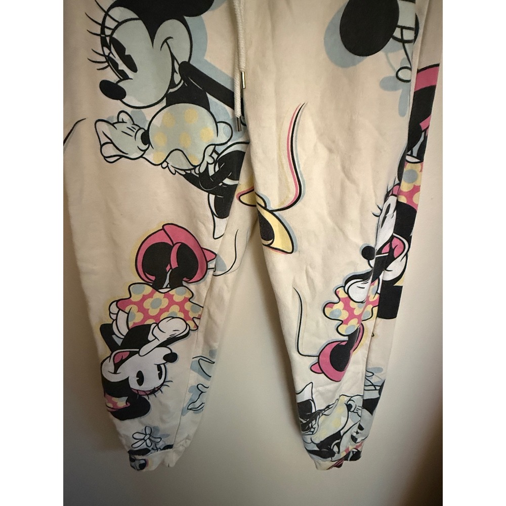Disney Minnie Mouse All Over Print Joggers Cream Fleece Sweatpants Womens Large - Picture 2 of 5